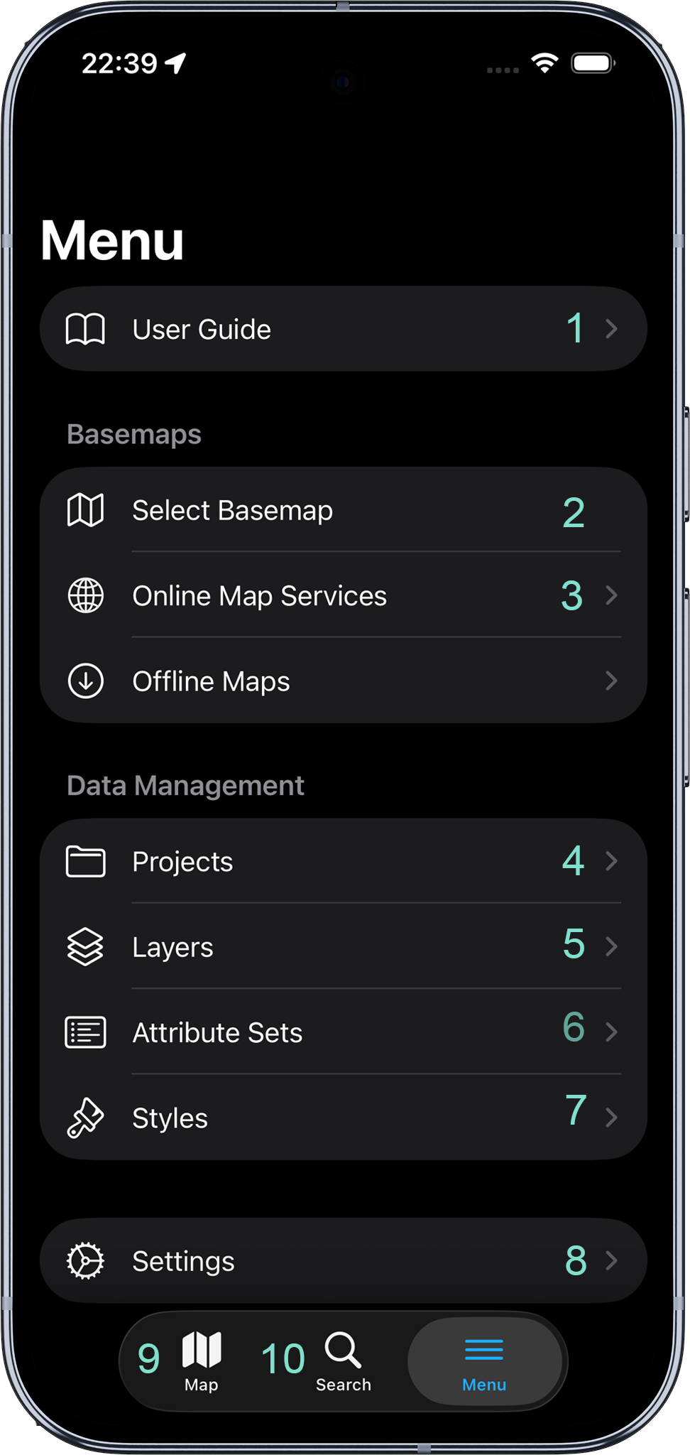 Mapit GIS Professional - Main Menu