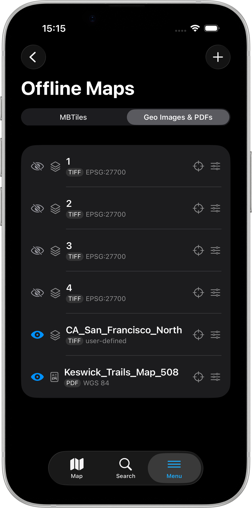Mapit GIS iOS - Pestaña Imágenes geo y PDF - iOS