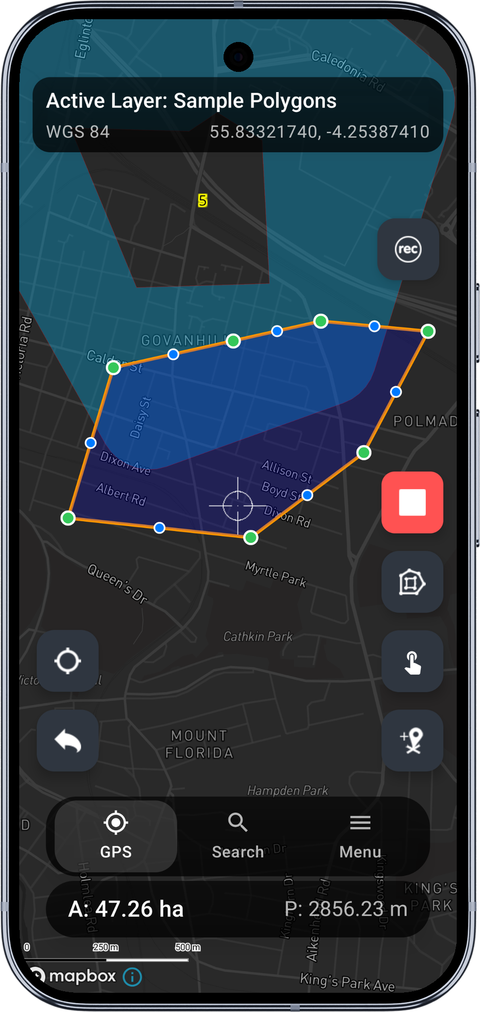 Mapit GIS Android - Un polígono dibujado sobre un elemento contiguo antes de terminar la edición