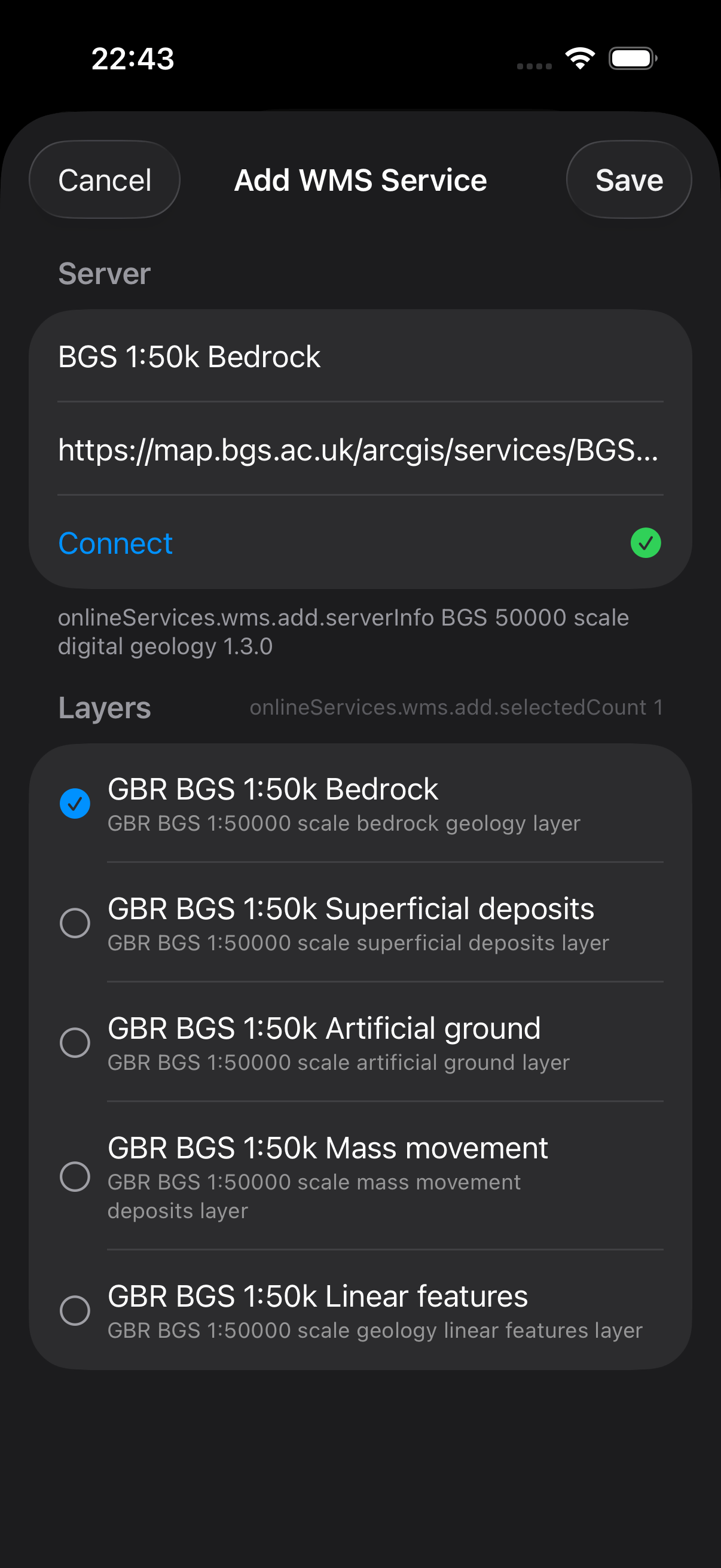 Mapit GIS Professional - wybór warstw WMS - iOS