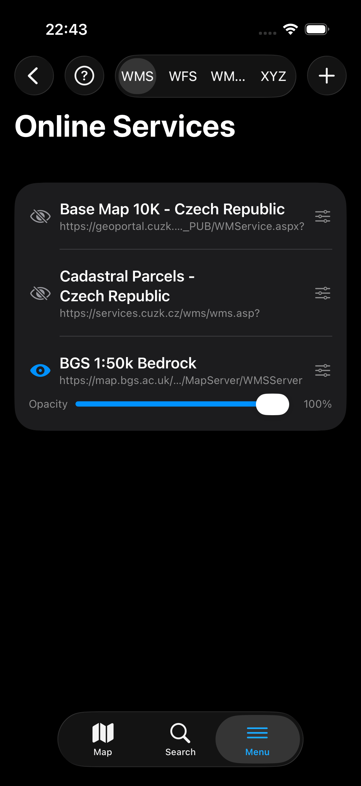 Mapit GIS Professional - widoczność usługi WMS - iOS