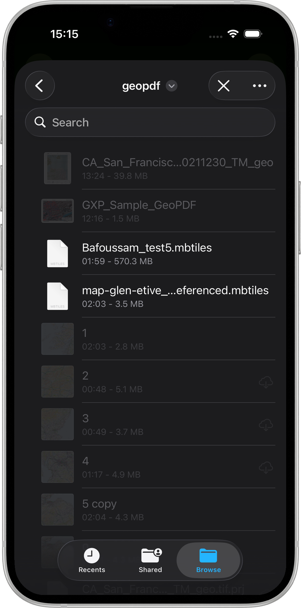 Mapit GIS iOS - okno wyboru dokumentów ograniczone do formatów PDF i graficznych - iOS