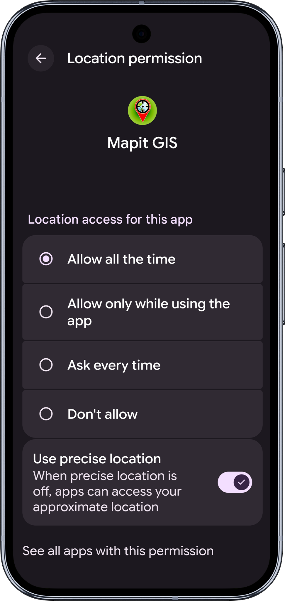 Mapit GIS Professional - uprawnienia lokalizacji - Android