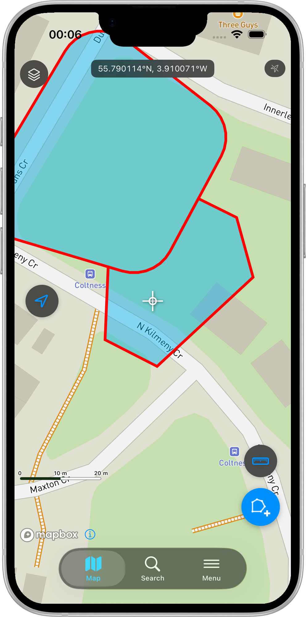 Mapit GIS iOS - zapisany poligon przycięty do granicy sąsiada